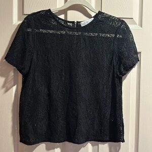 Sheer black lace short sleeve top
